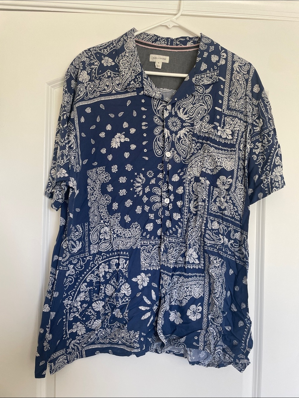 Sun + Stone Navy and White Bandana Print Button-Up Shirt